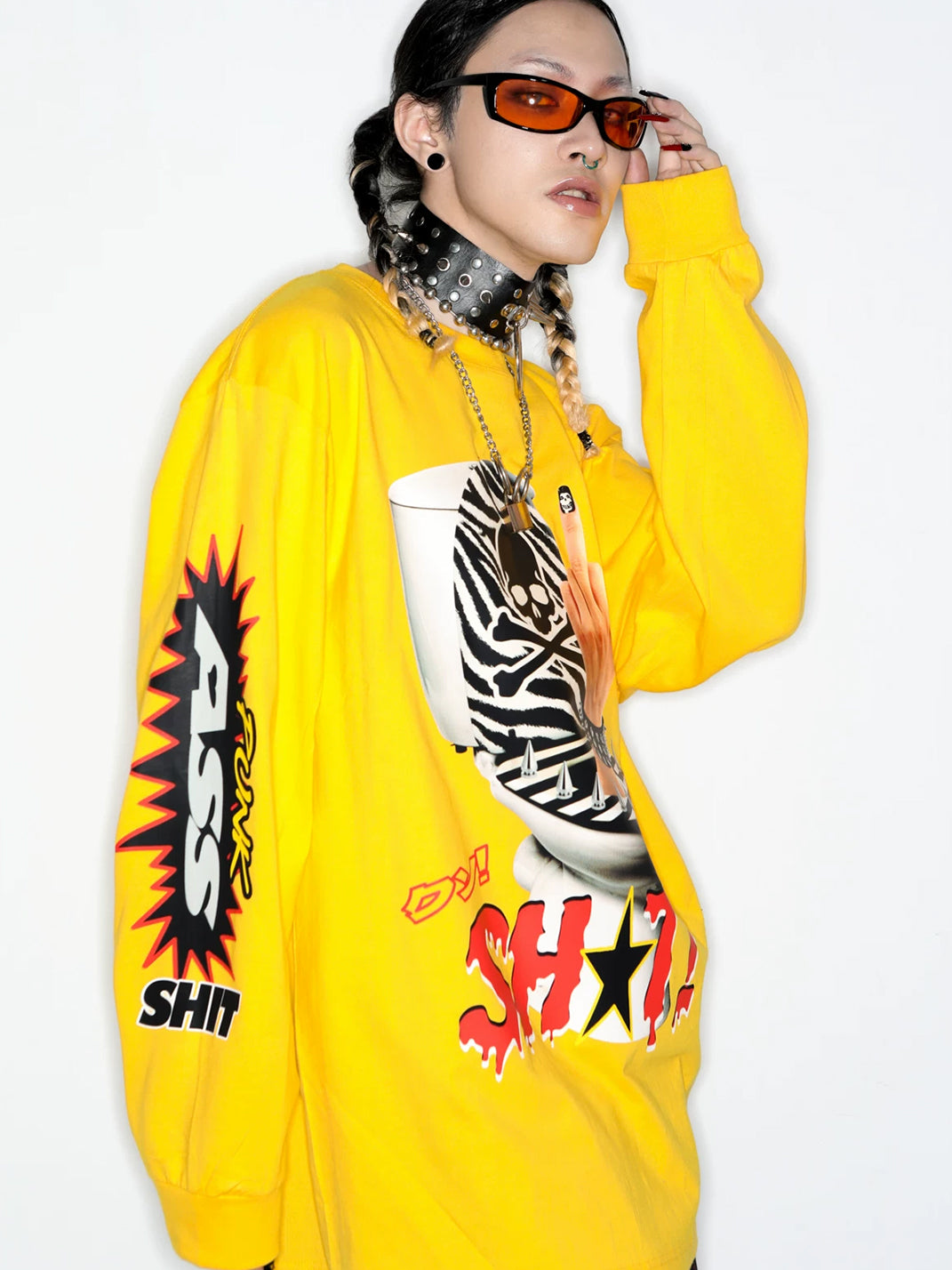 Punk Skull Graphic Oversized Long-Sleeve T-Shirt - View 8