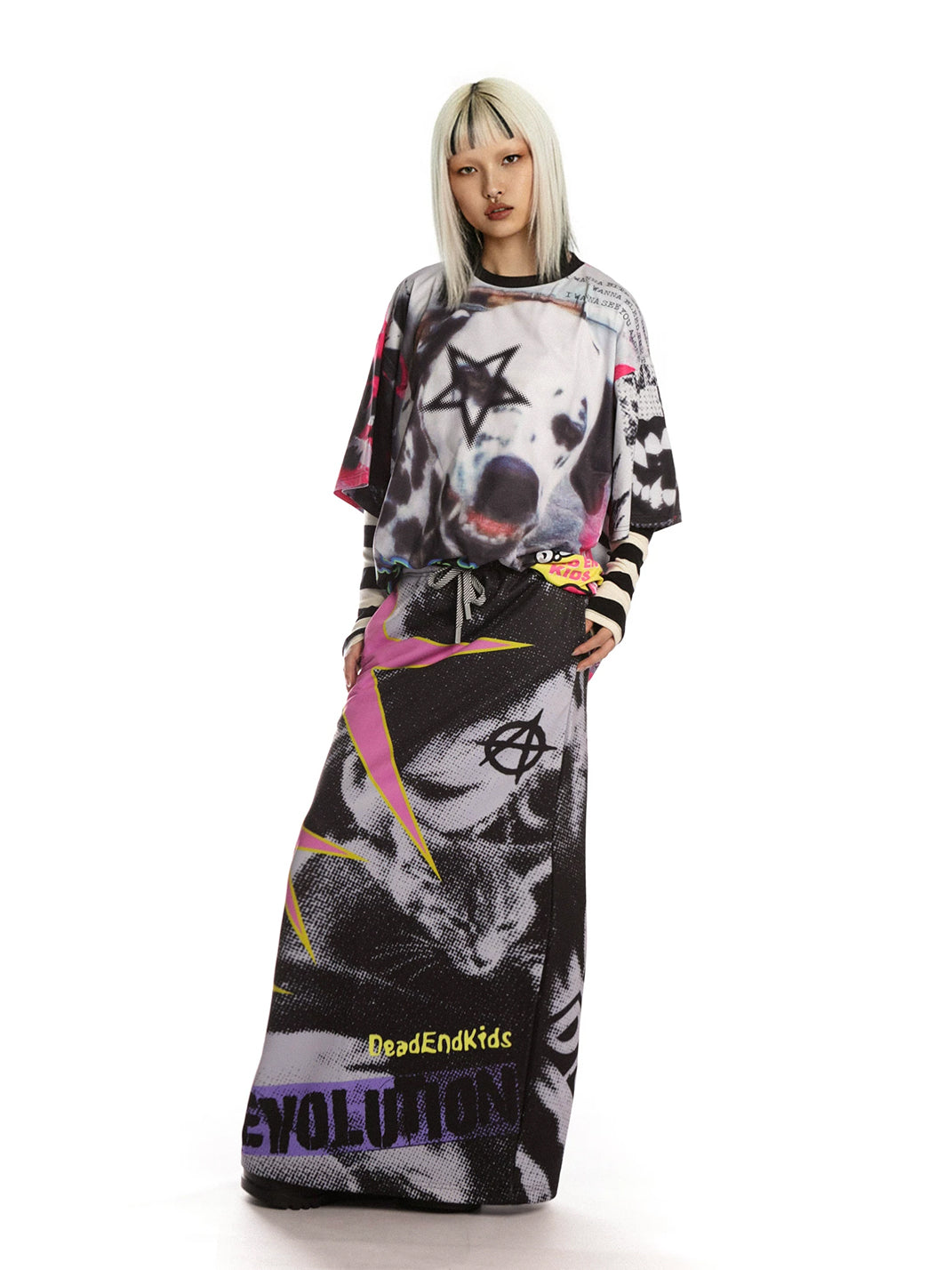 Punk Star Print Drawstring Maxi Skirt - View 7