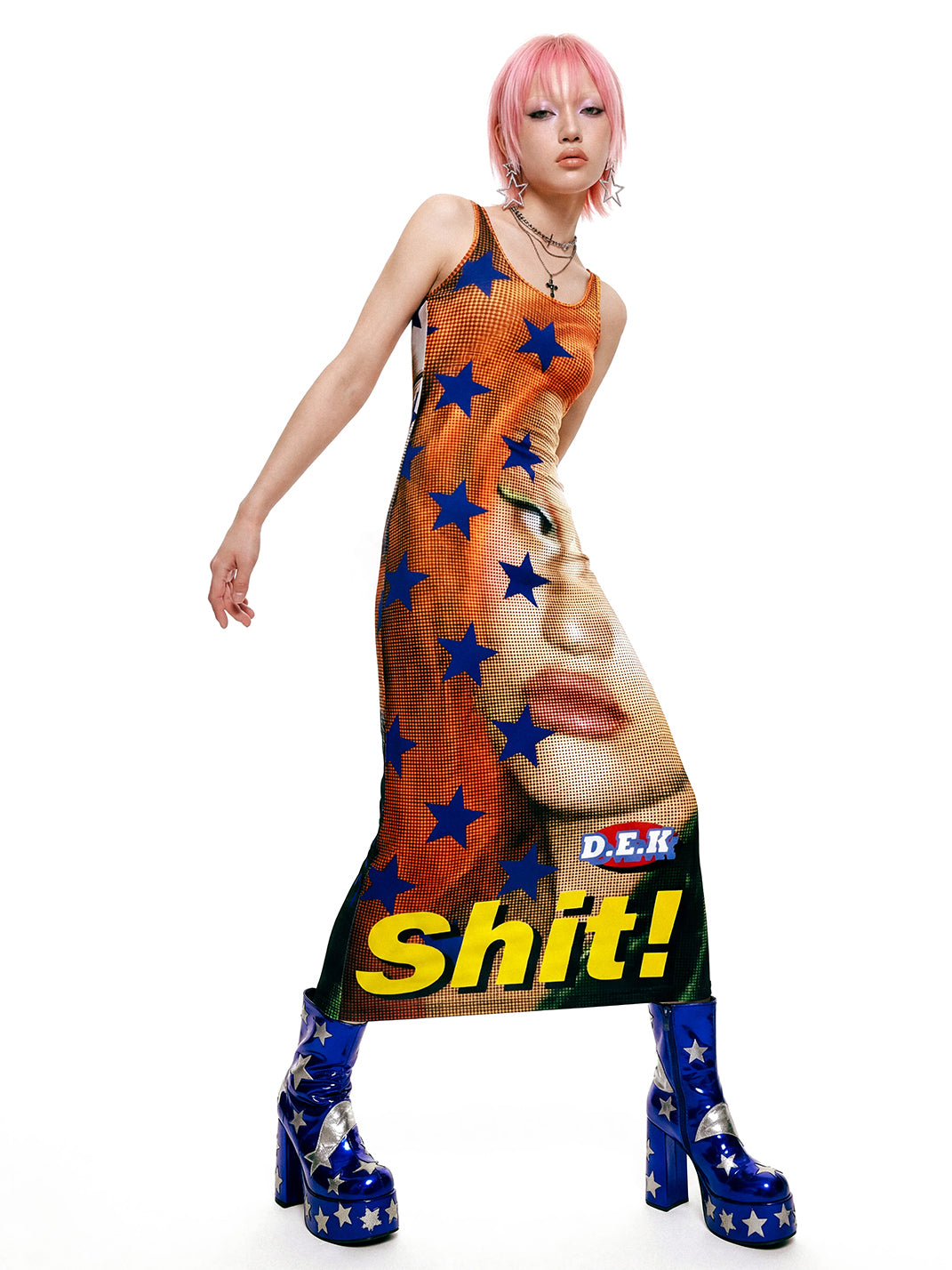 Halftone Star Graphic Bodycon Maxi Dress - View 3