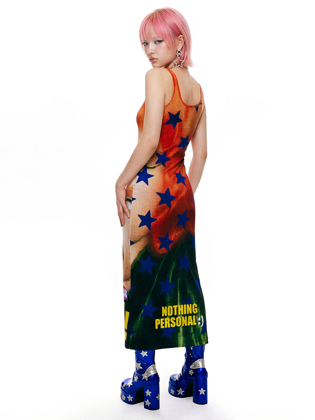 Halftone Star Graphic Bodycon Maxi Dress - View 6