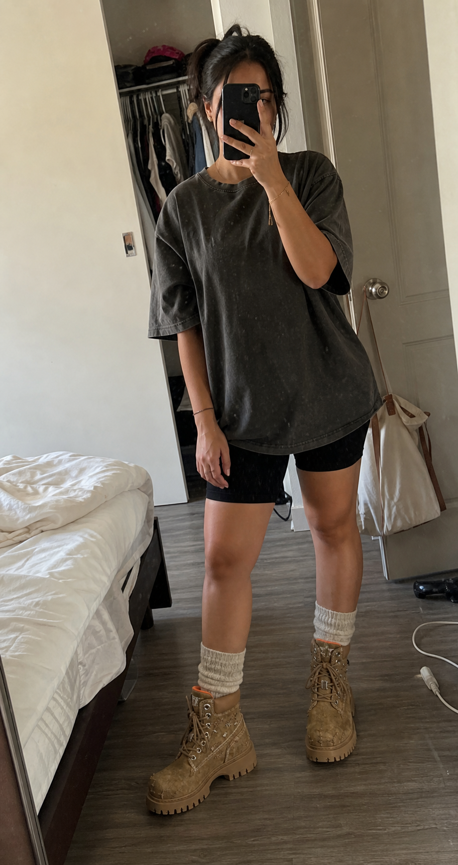 Denim Platform Combat Boots UGC bedroom mirror