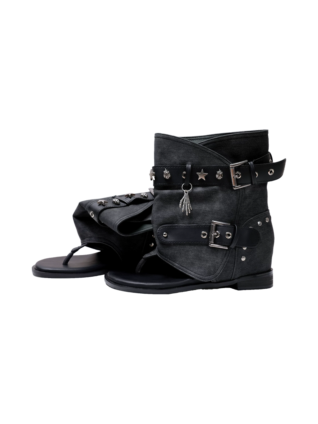 Denim Thong Buckle Ankle Sandal Boots - View 4
