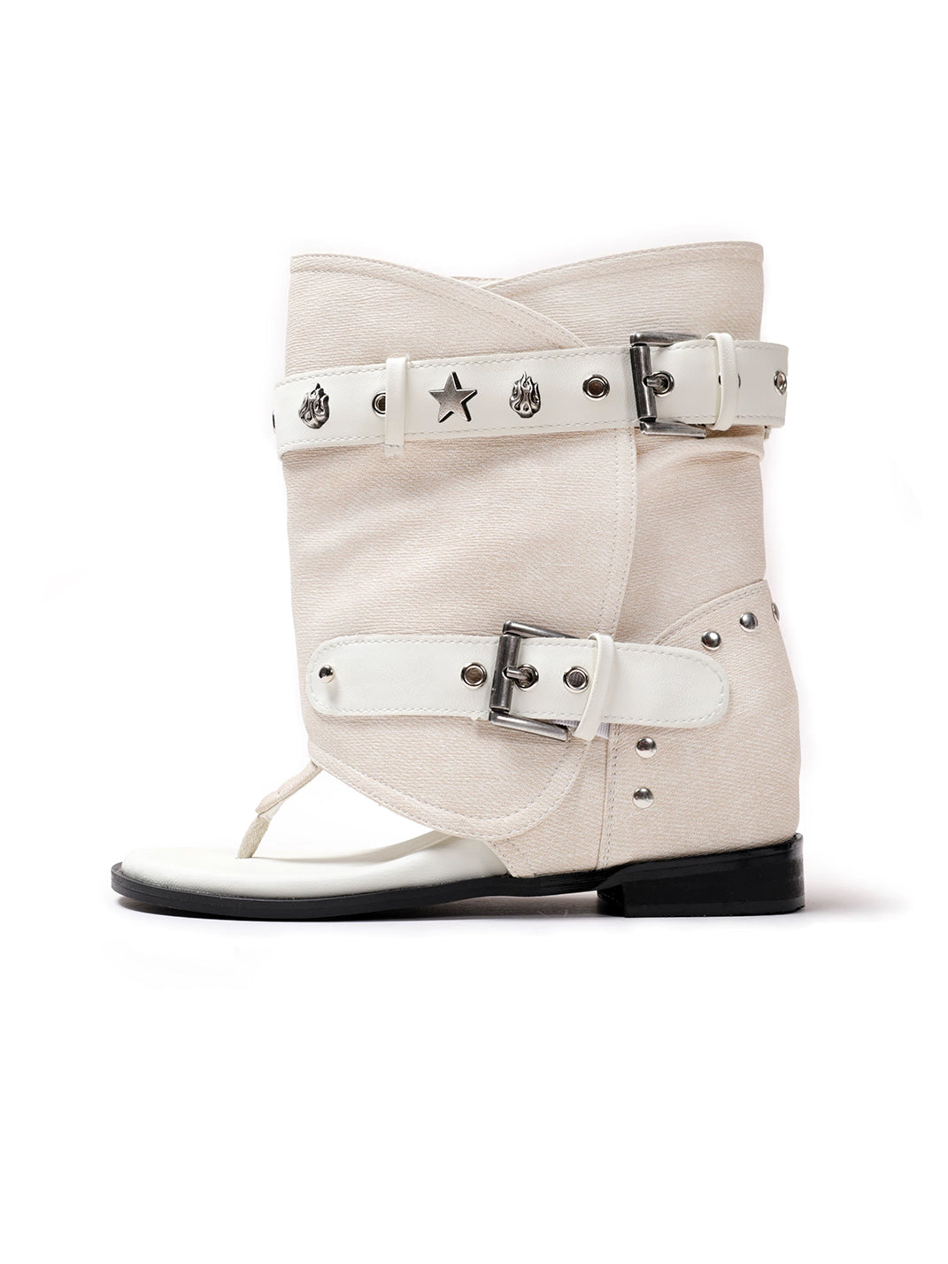 Denim Thong Buckle Ankle Sandal Boots - View 10