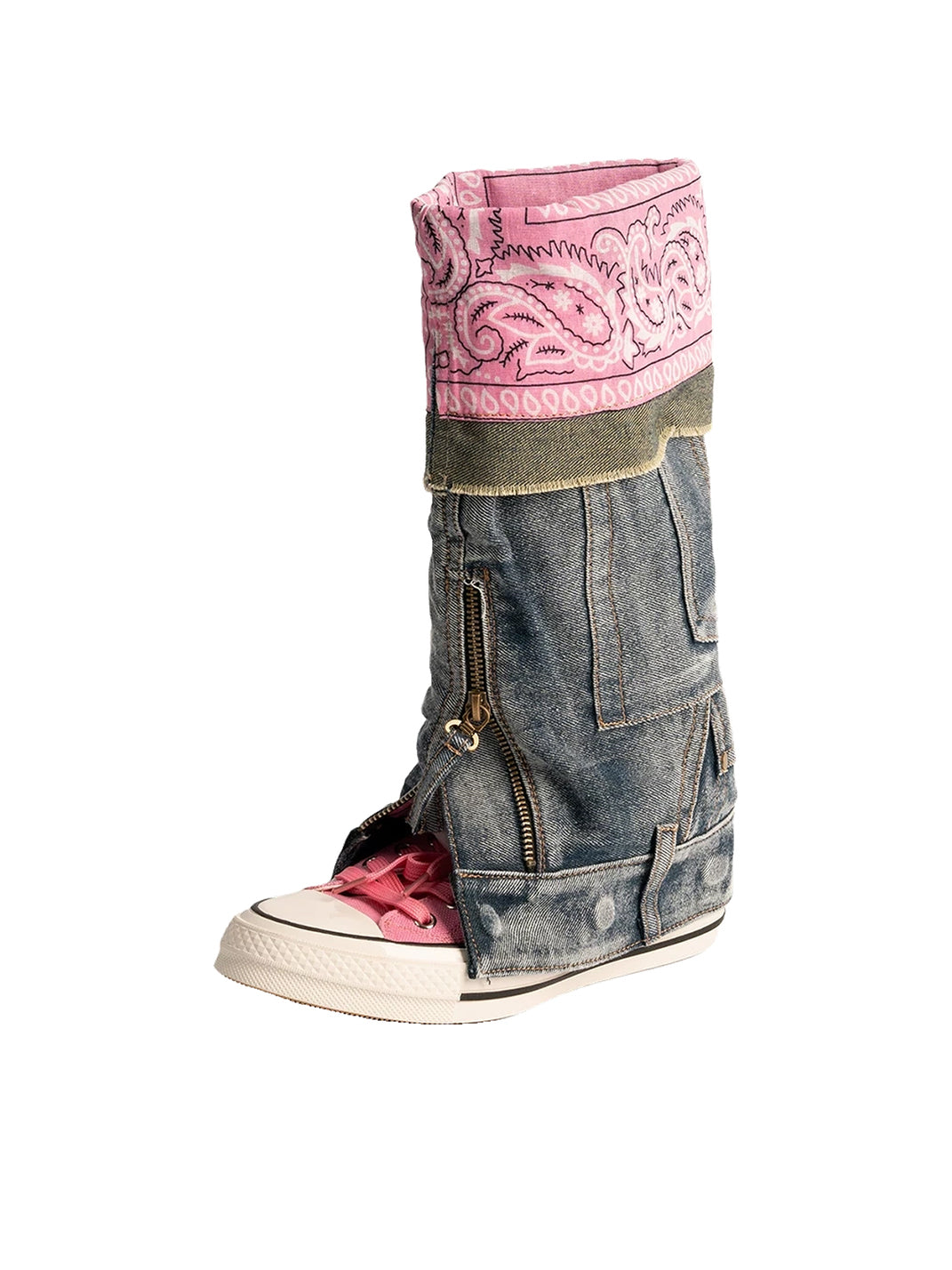 Detachable Denim-Shaft Colorblock Canvas Boots - product view