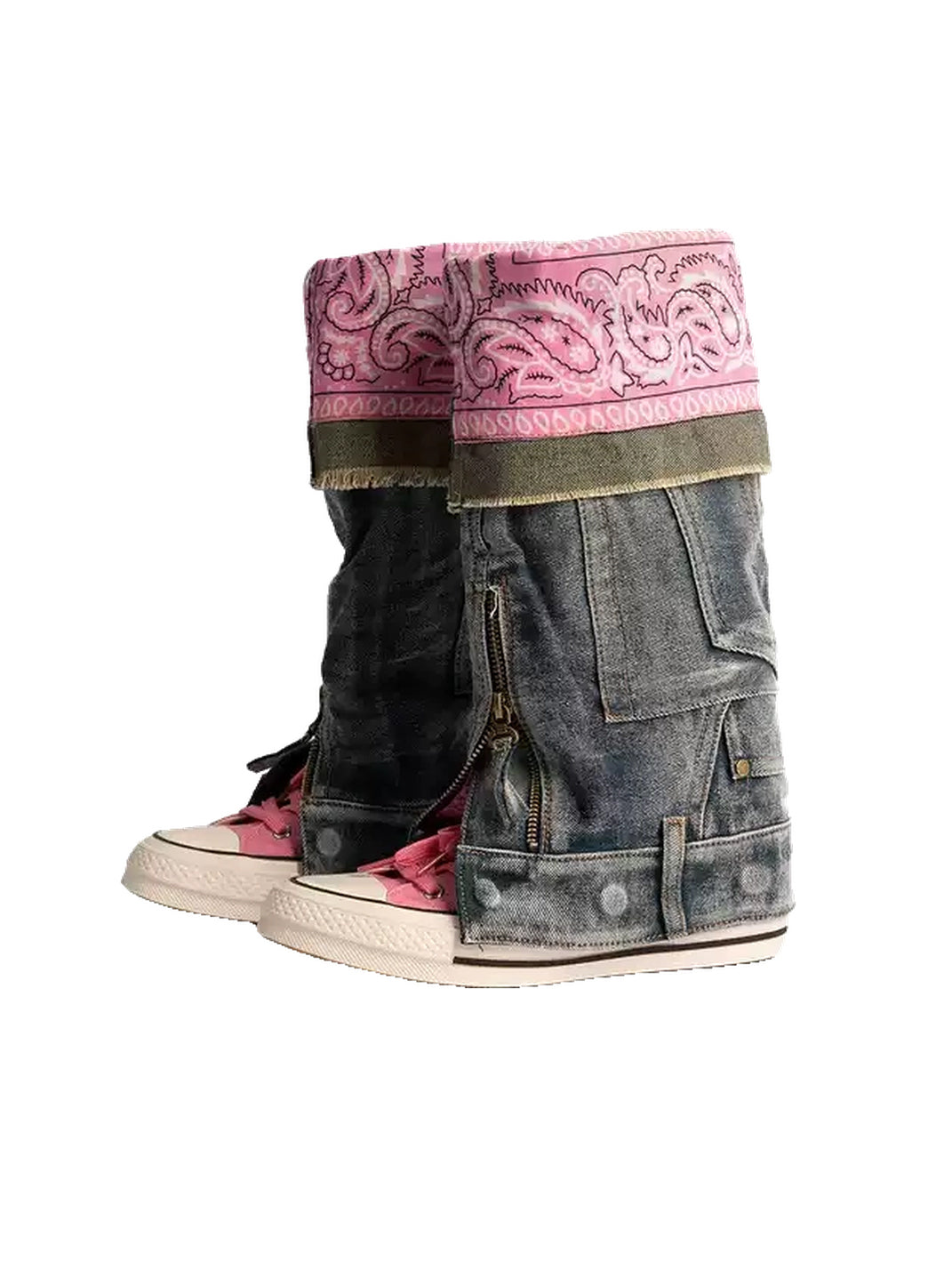 Detachable Denim-Shaft Colorblock Canvas Boots - view 5
