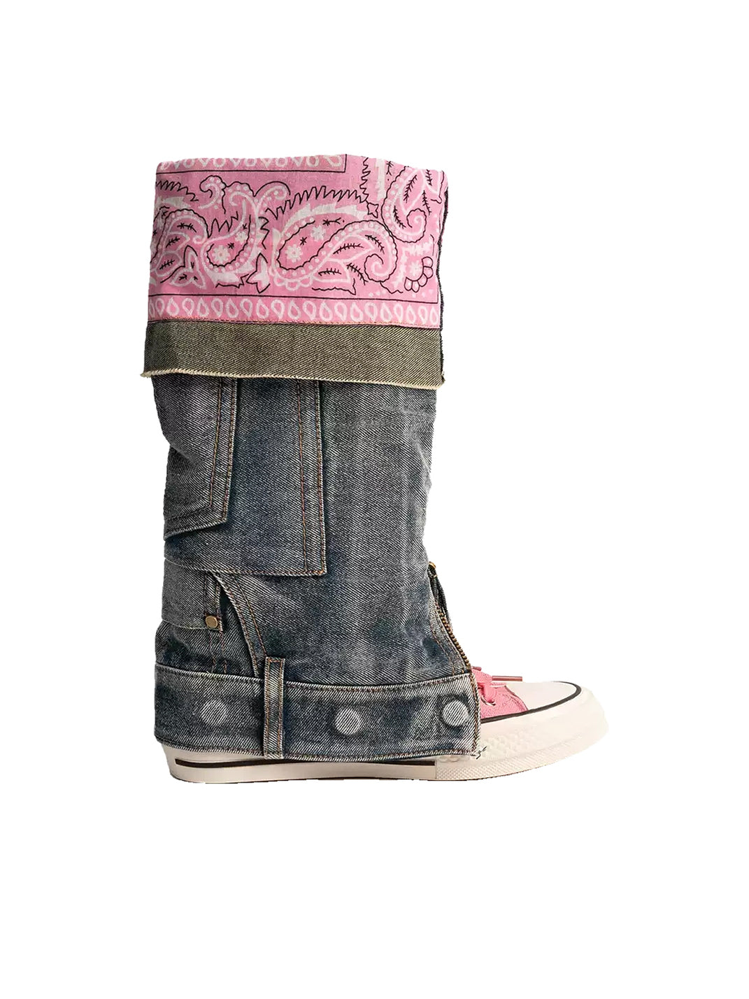 Detachable Denim-Shaft Colorblock Canvas Boots - view 6