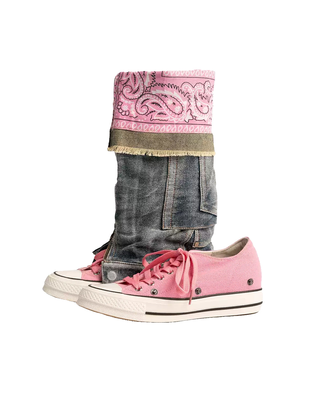 Detachable Denim-Shaft Colorblock Canvas Boots - view 7