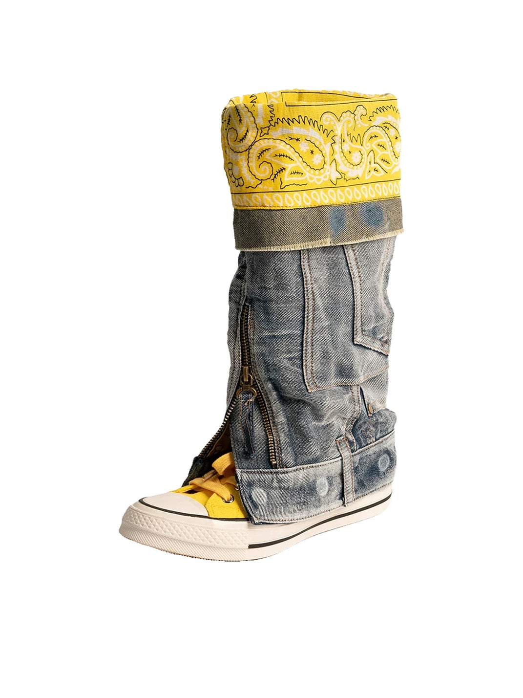 Detachable Denim-Shaft Colorblock Canvas Boots - view 8