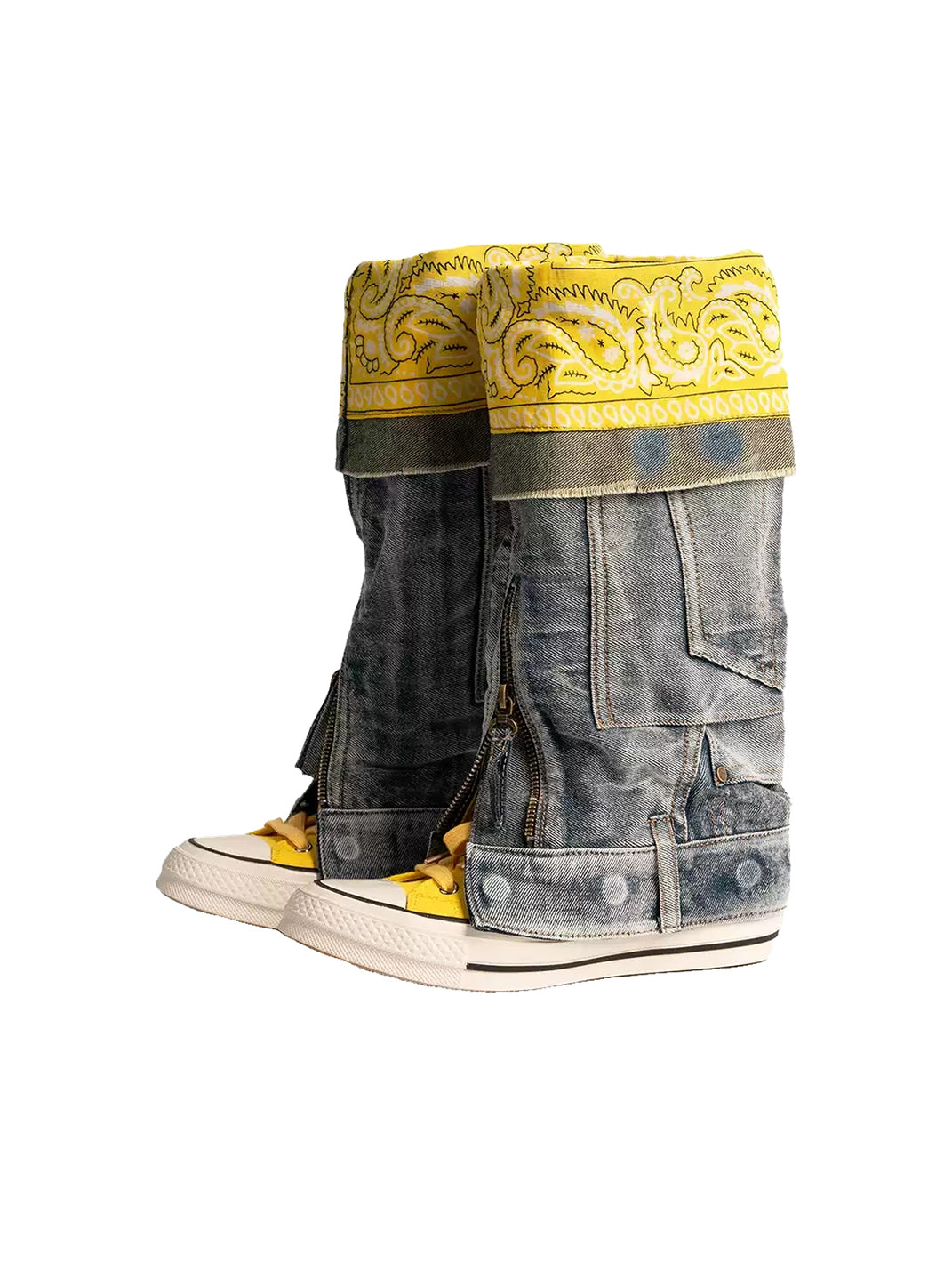 Detachable Denim-Shaft Colorblock Canvas Boots - view 9