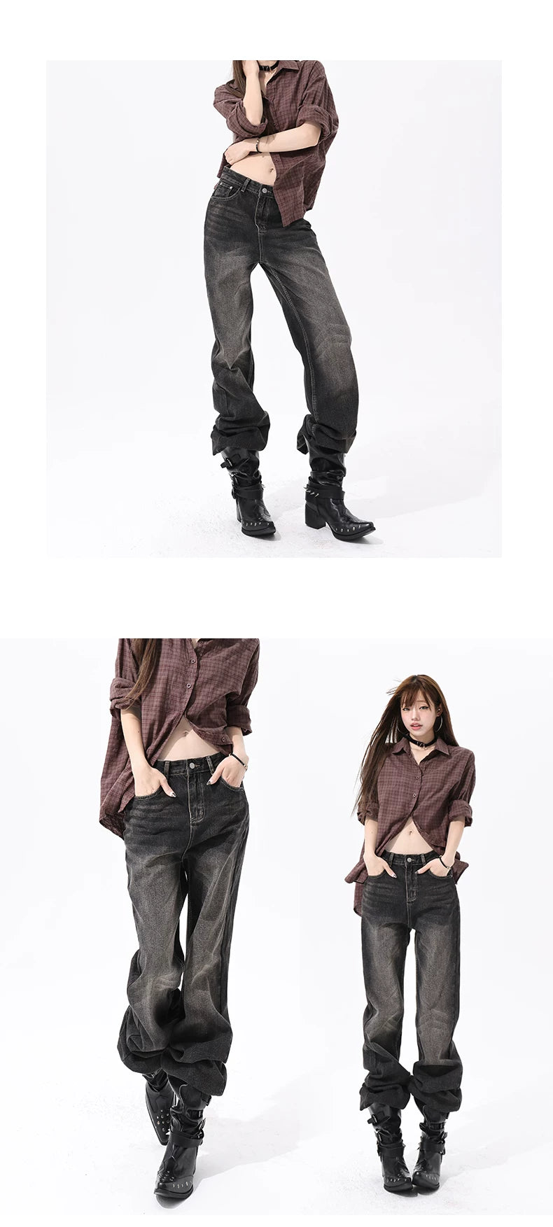 Carbon-Brown Low-Rise Wide-Leg Jeans product view 1