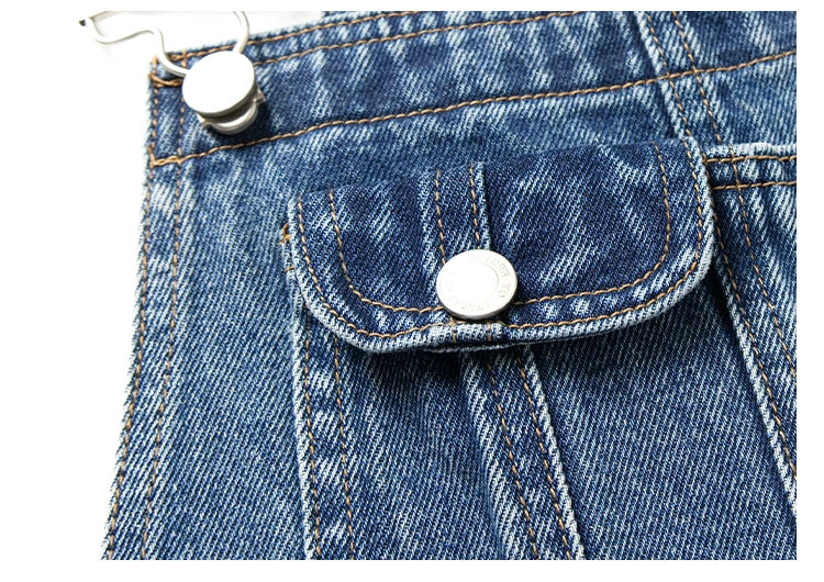 Vintage-Wash Wide-Leg Denim Overalls product view 4