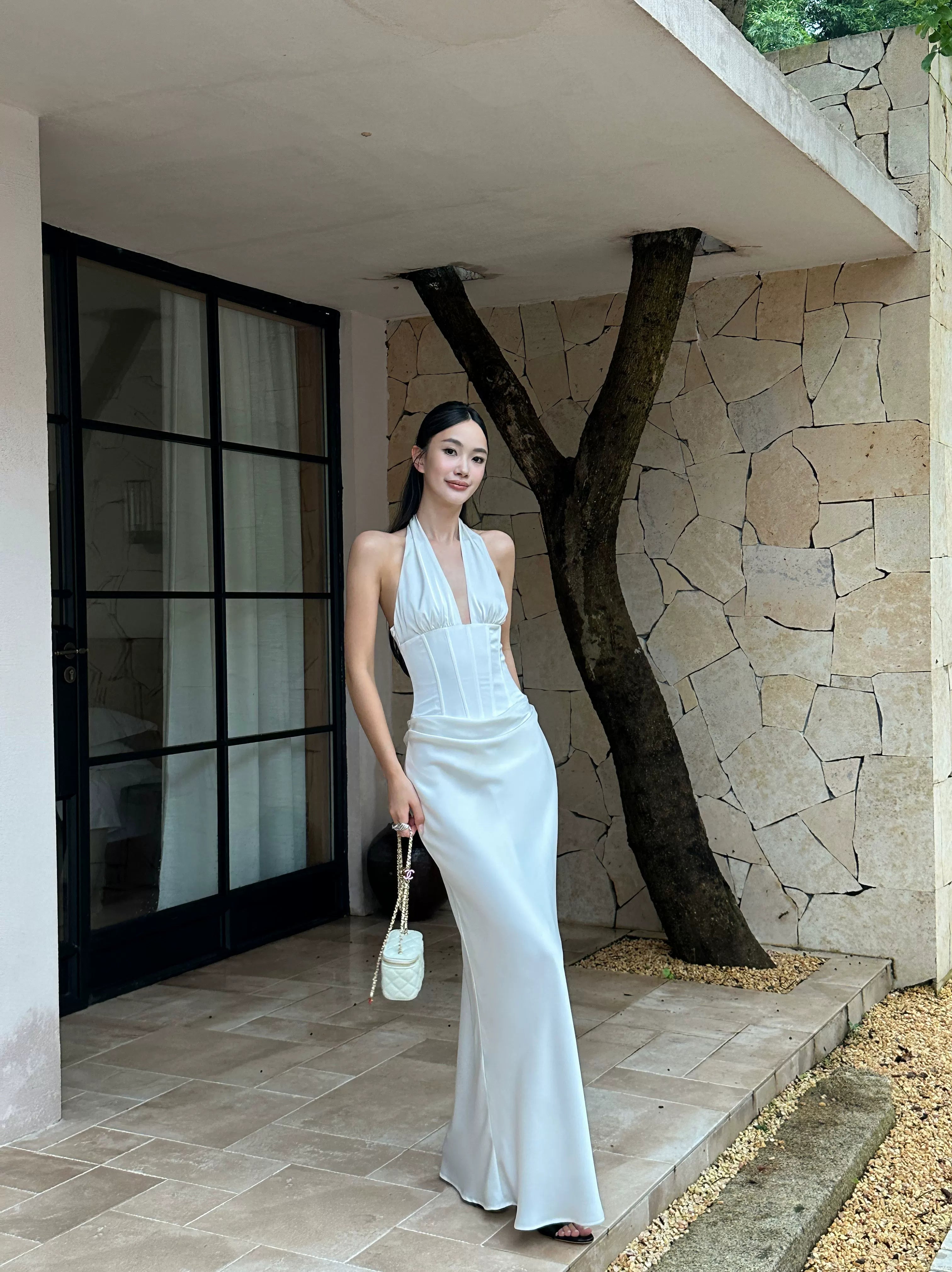 Satin Halter Backless Maxi Dress product view 4