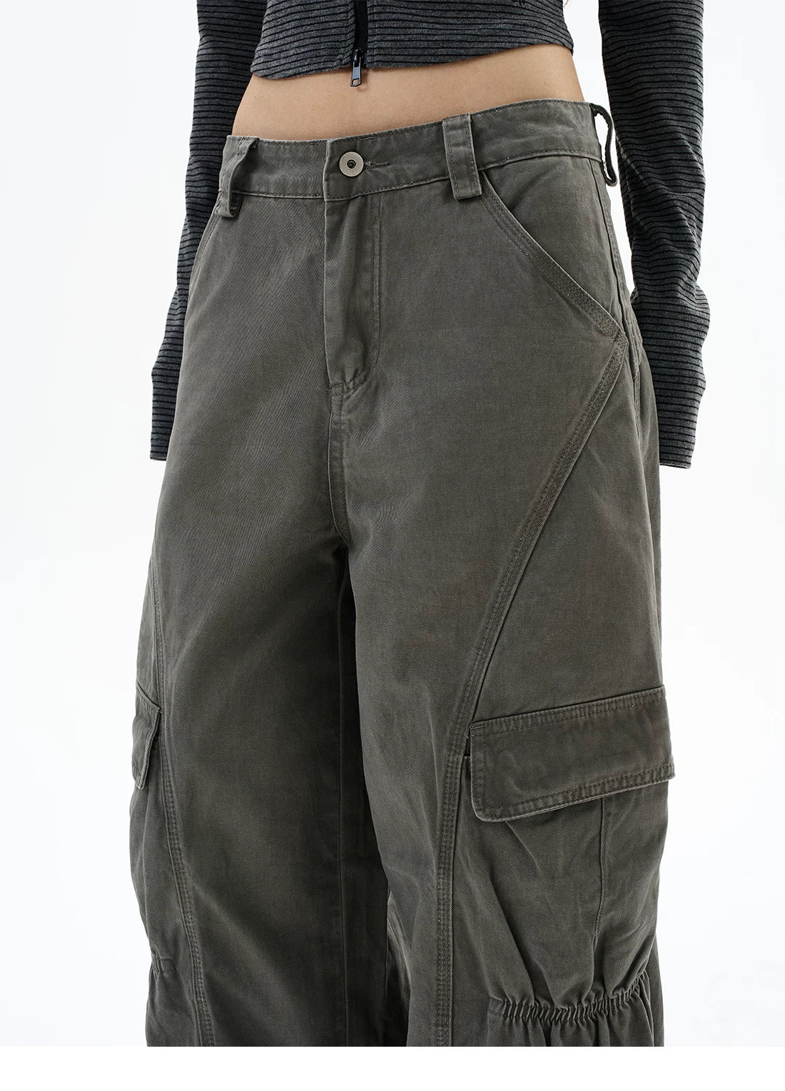 Washed Gathered-Knee Wide-Leg Cargo Pants product view 7