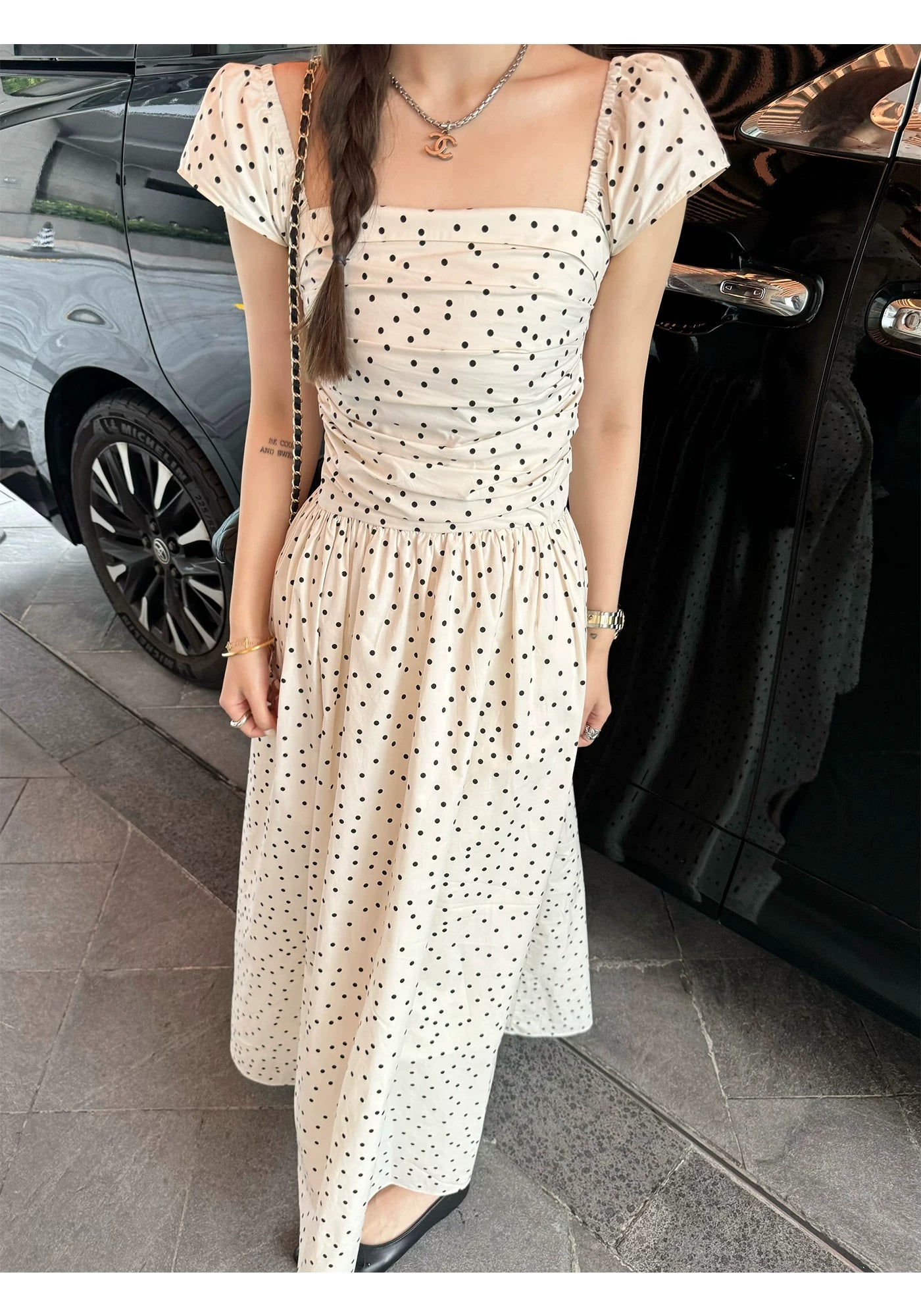Polka-Dot Flutter-Sleeve Maxi Dress product view 2
