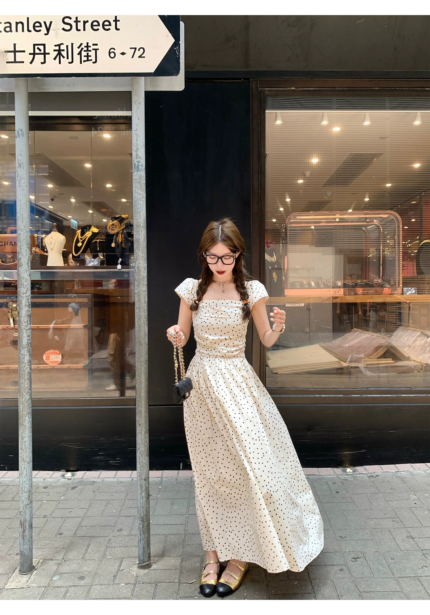 Polka-Dot Flutter-Sleeve Maxi Dress product view 3