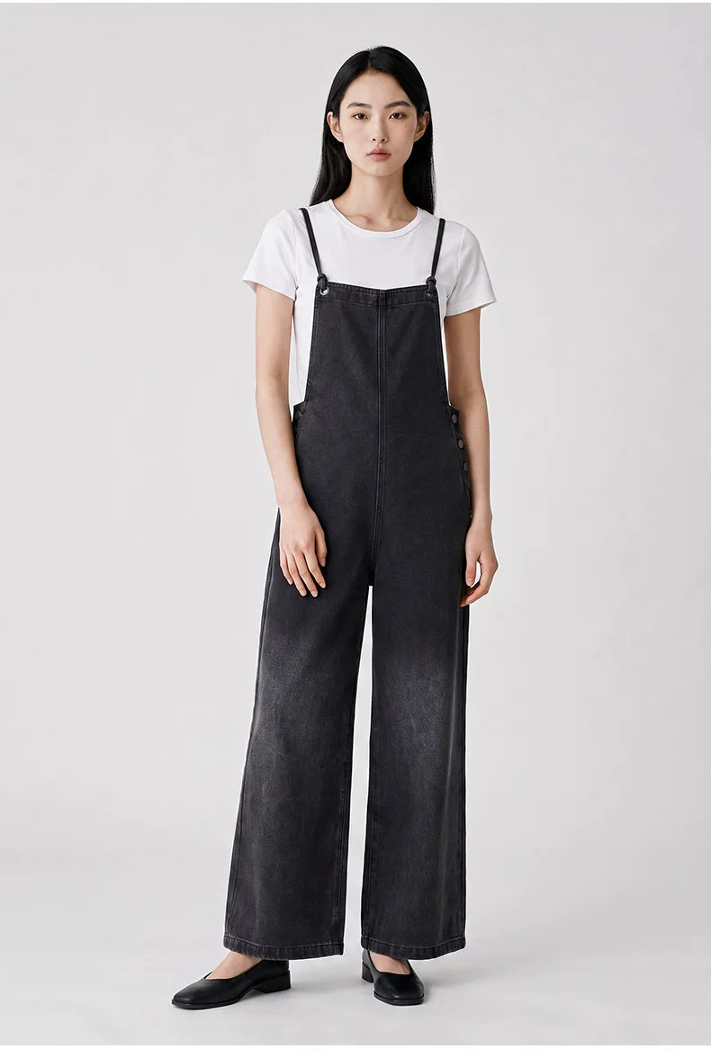 Washed Black Denim Overalls product view 1