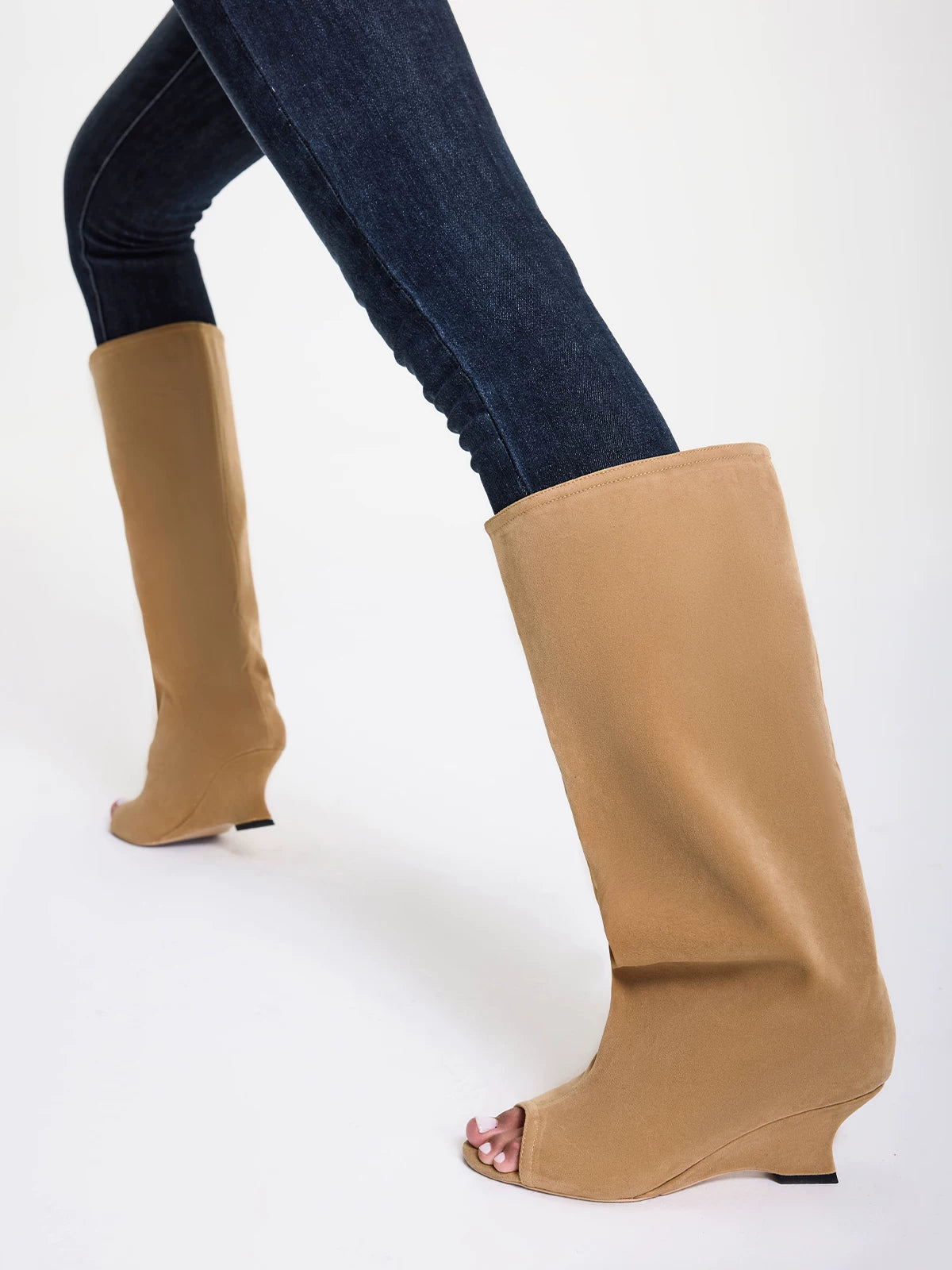 Peep-Toe Wide-Shaft Wedge Boots product view 4