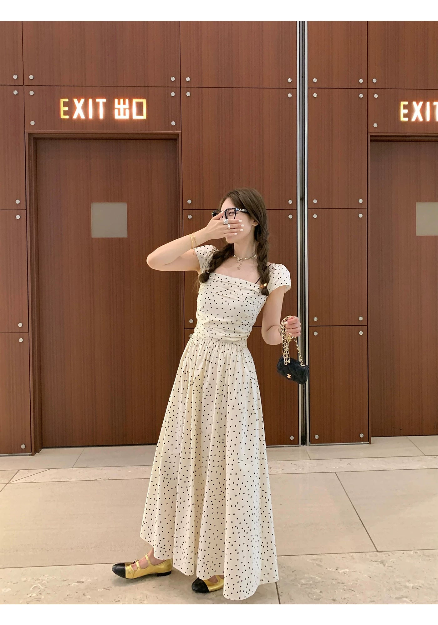 Polka-Dot Flutter-Sleeve Maxi Dress product view 4