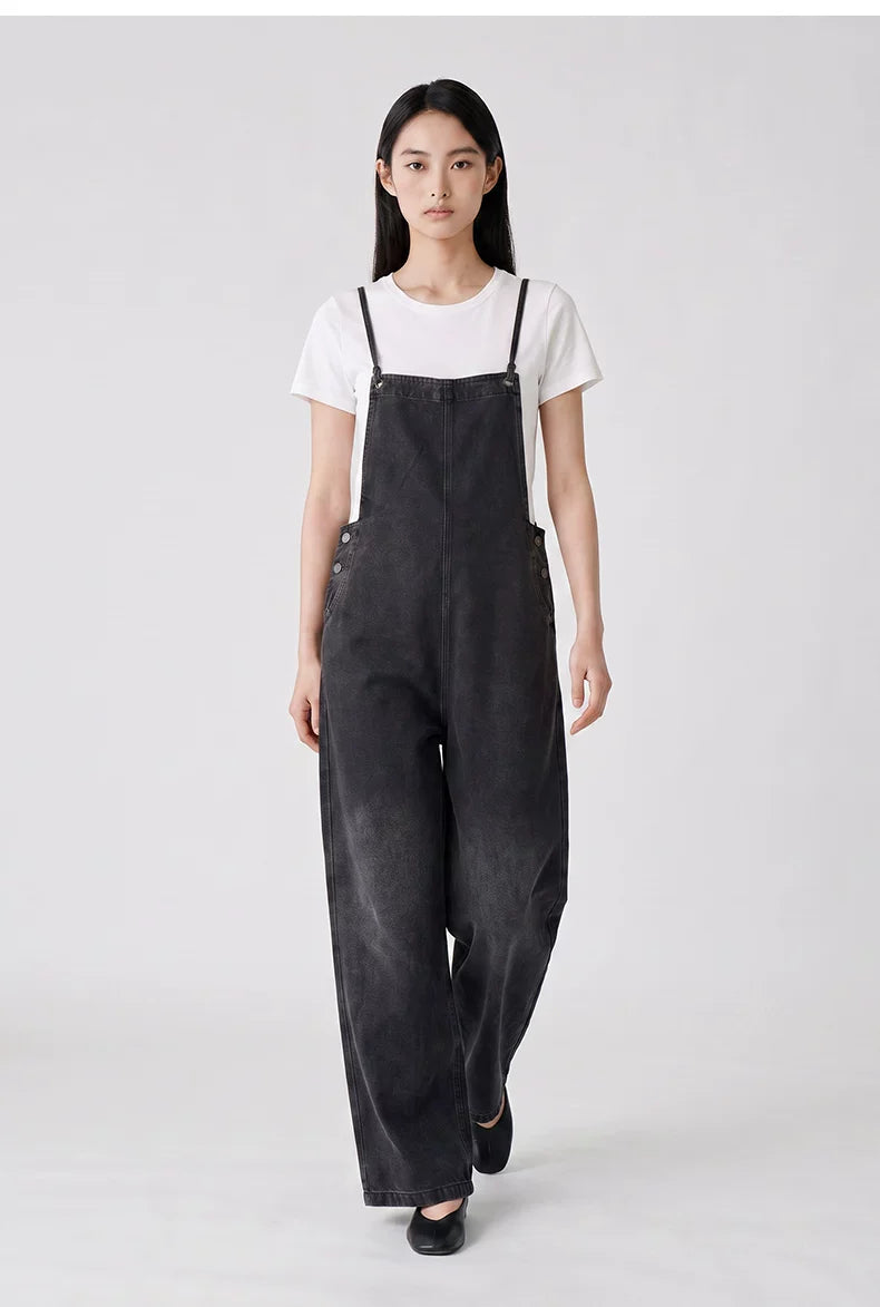 Washed Black Denim Overalls product view 3