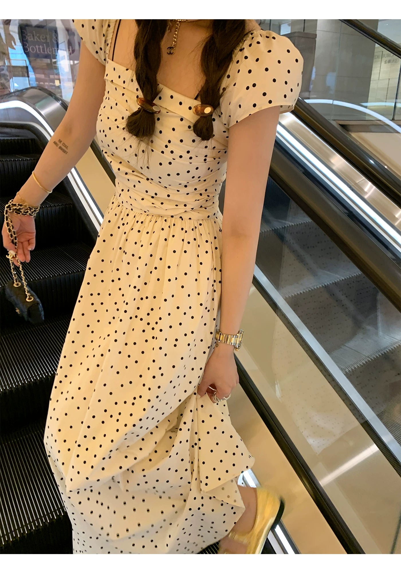 Polka-Dot Flutter-Sleeve Maxi Dress product view 5