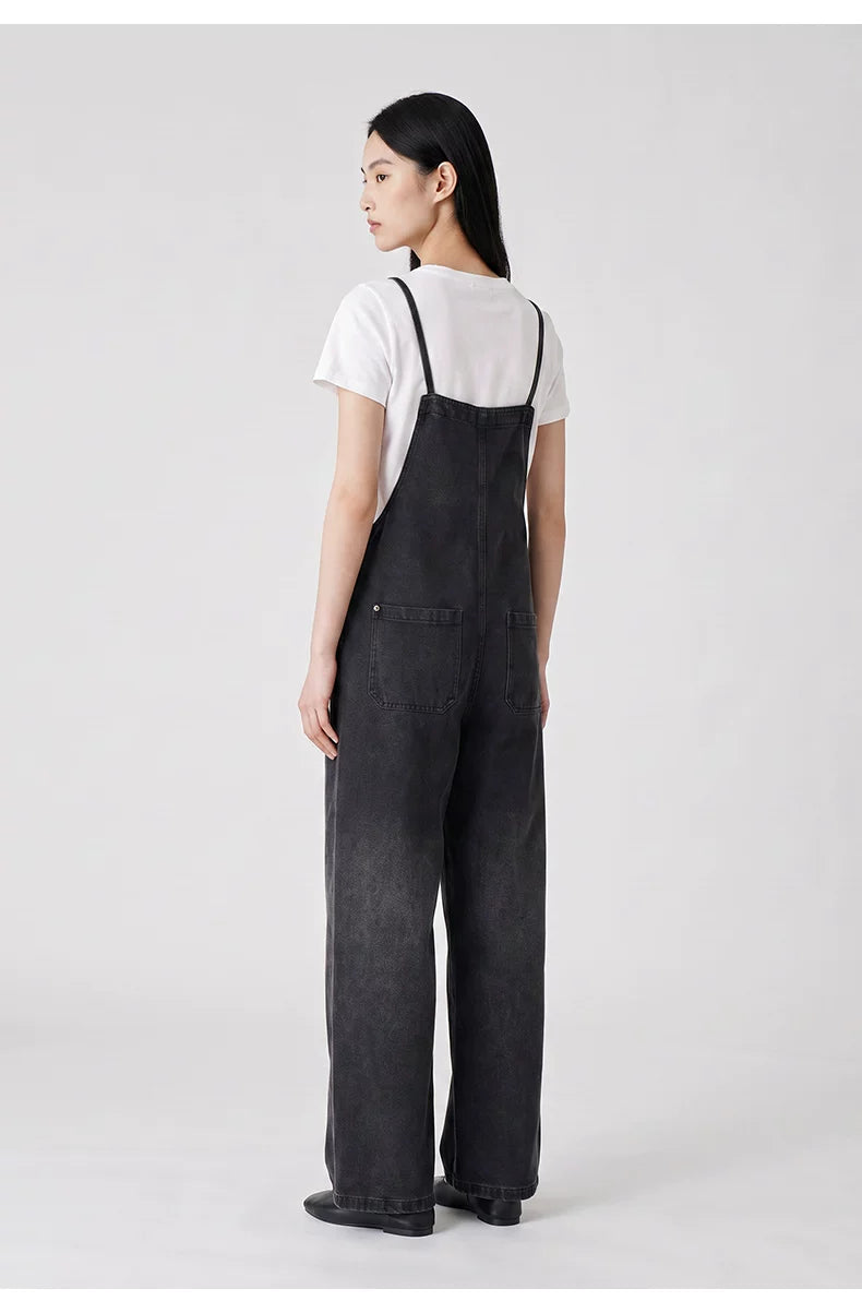 Washed Black Denim Overalls product view 4