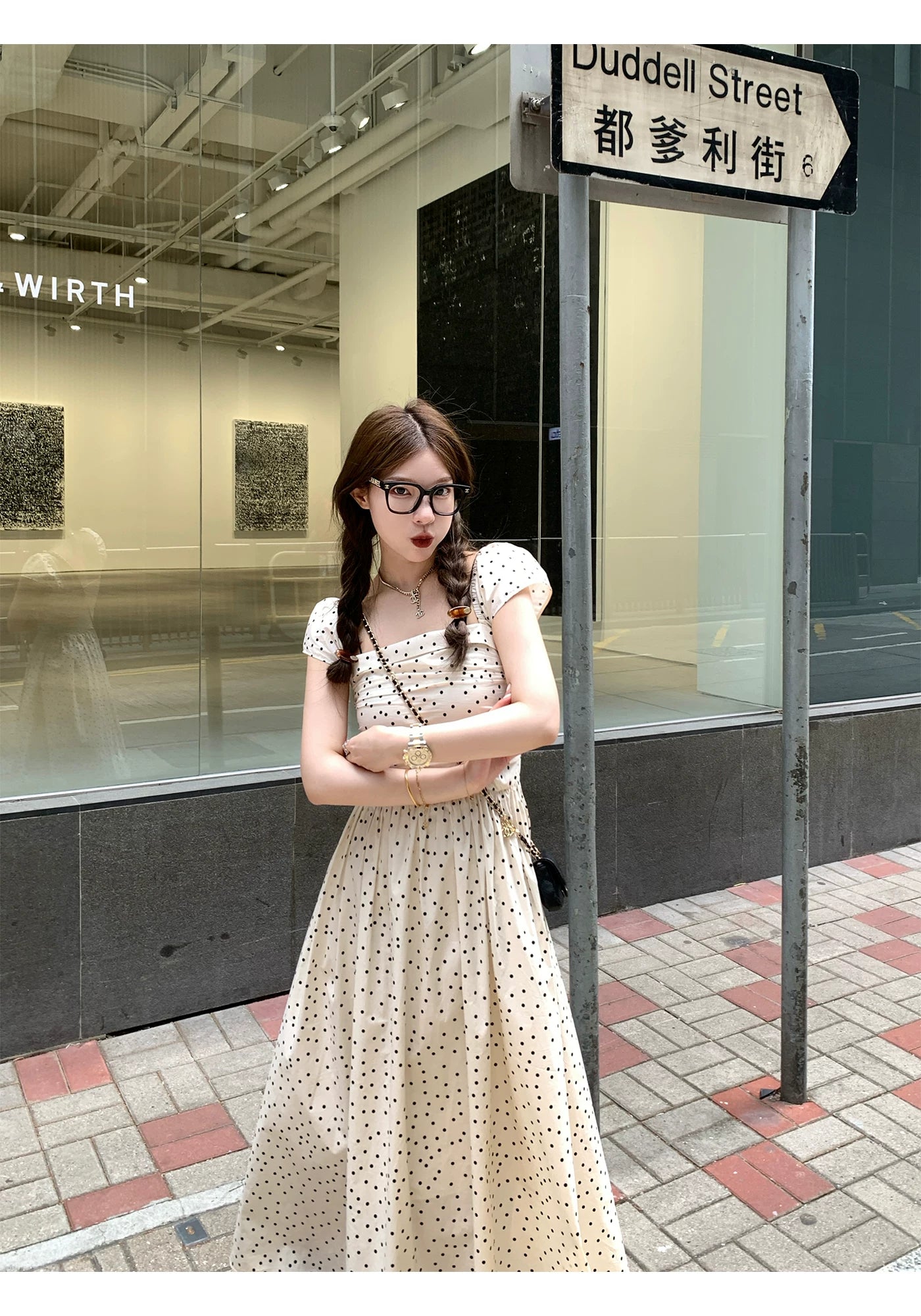 Polka-Dot Flutter-Sleeve Maxi Dress product view 6