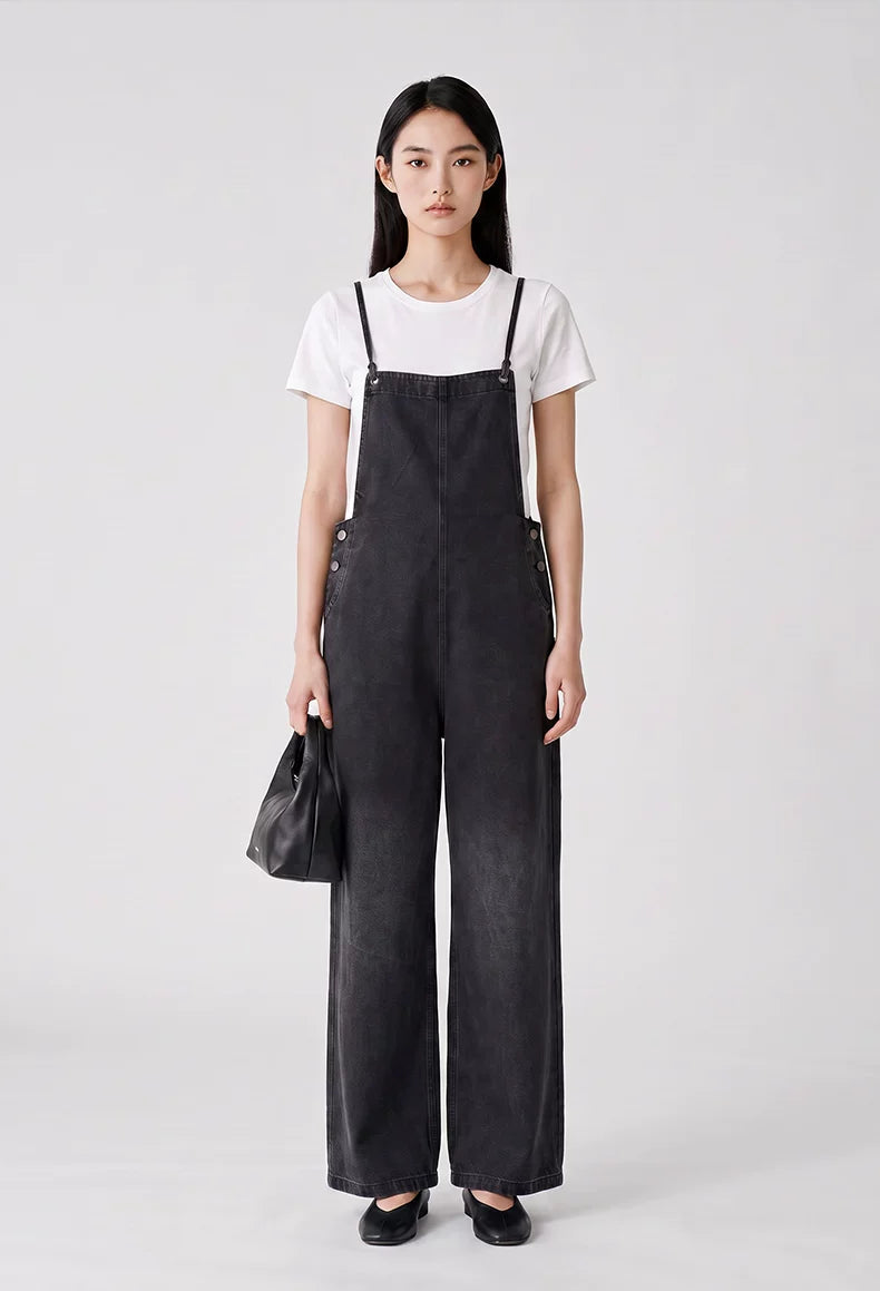 Washed Black Denim Overalls product view 5