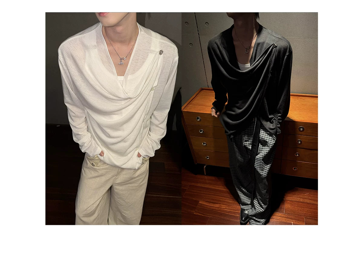 Draped Asymmetric Button Long-Sleeve Top product view 5