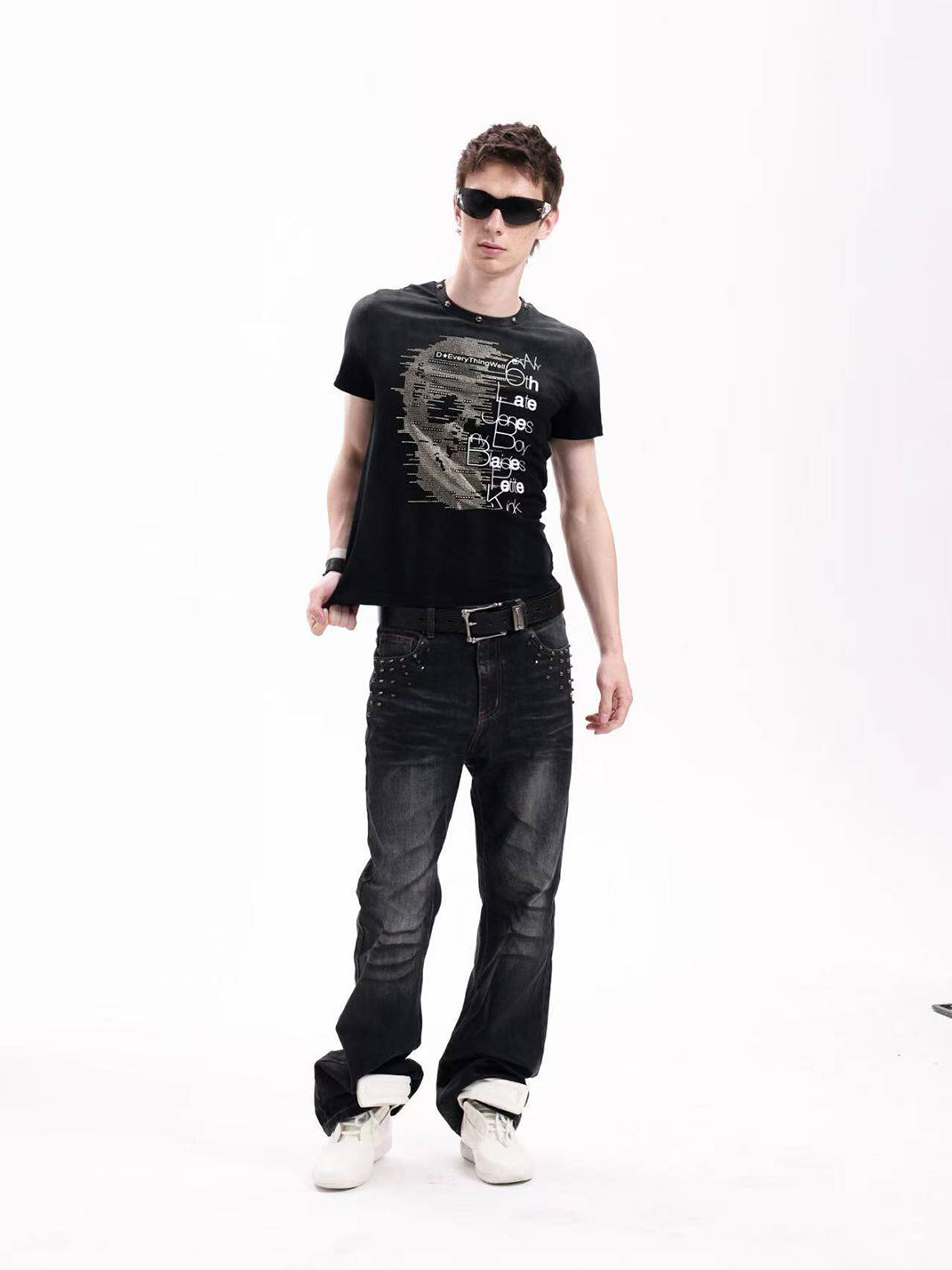 Beaded Rhinestone Heavy-Wash T-Shirt - View 4