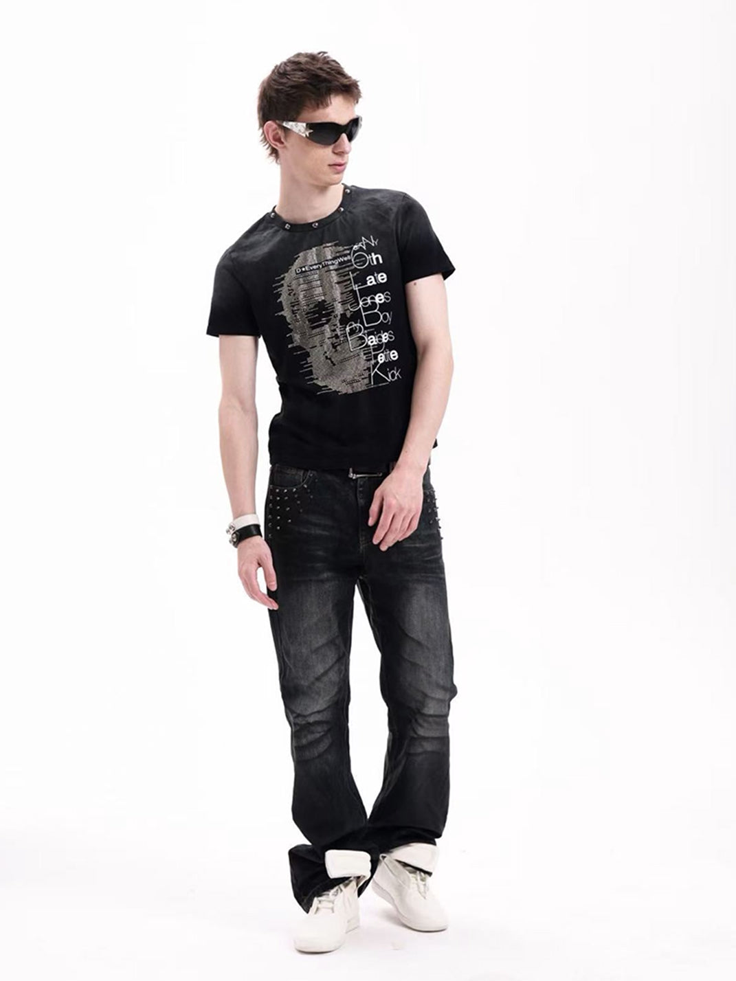 Beaded Rhinestone Heavy-Wash T-Shirt - View 5