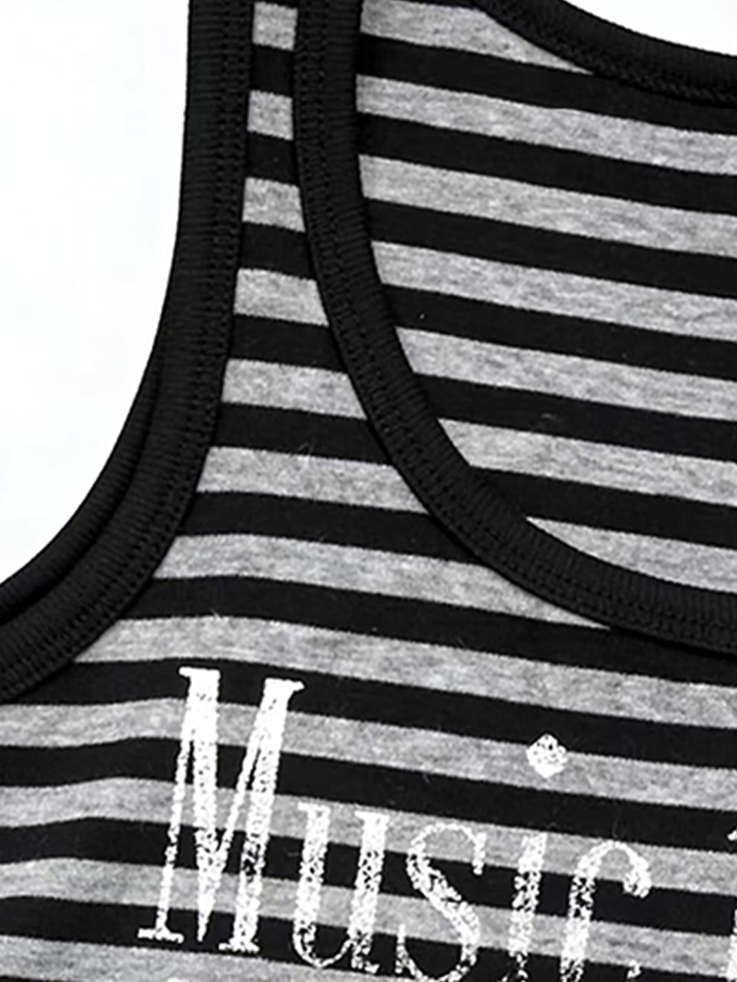 Slogan-Stripe Fitted Cotton Tank Top - View 3