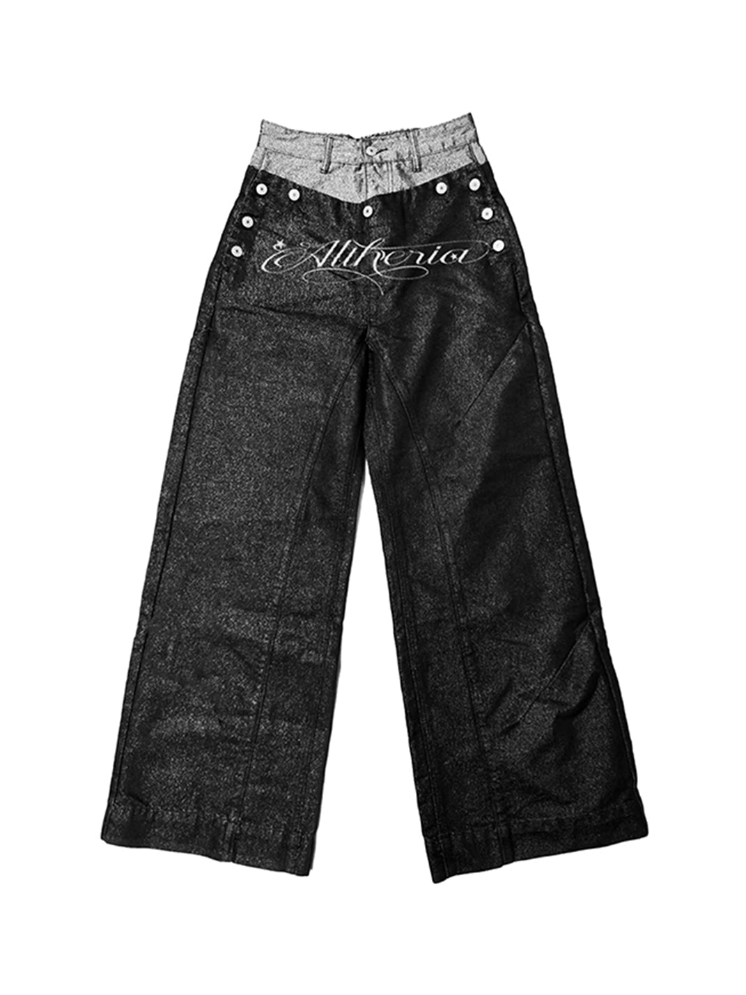 Waxed Double-Waist Patchwork Jeans