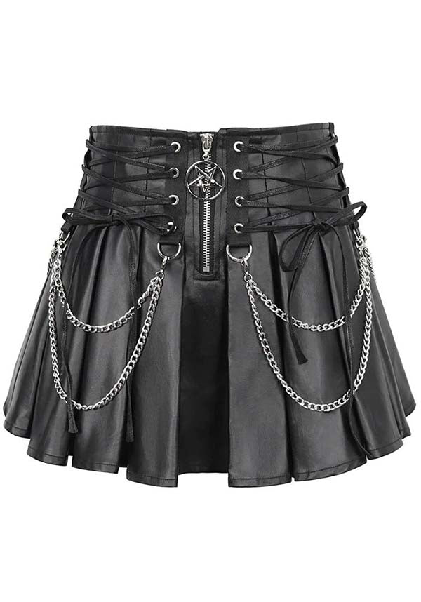 Laced Back Zipper Fastening Women Lambskin store Gothic Leather Skirt For Halloween