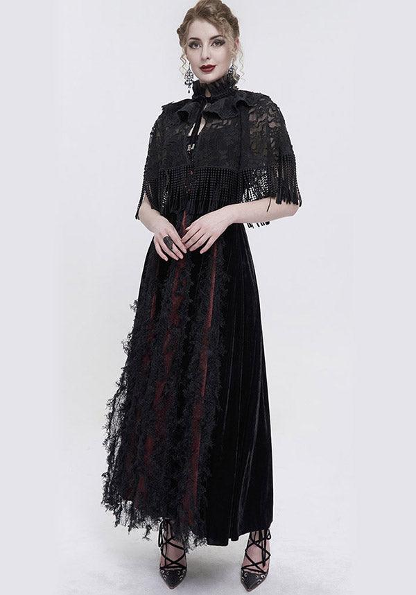 Devil Fashion Gothic Victorian Lace Capelet - Black with Fringe and Ruffled Collar (Women's)