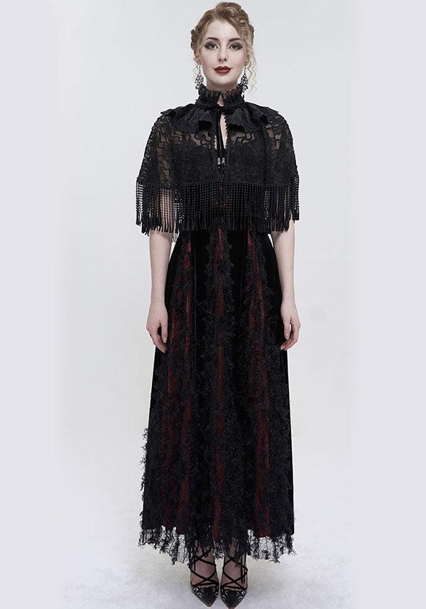 Devil Fashion Gothic Victorian Lace Capelet - Black with Fringe and Ruffled Collar (Women's)