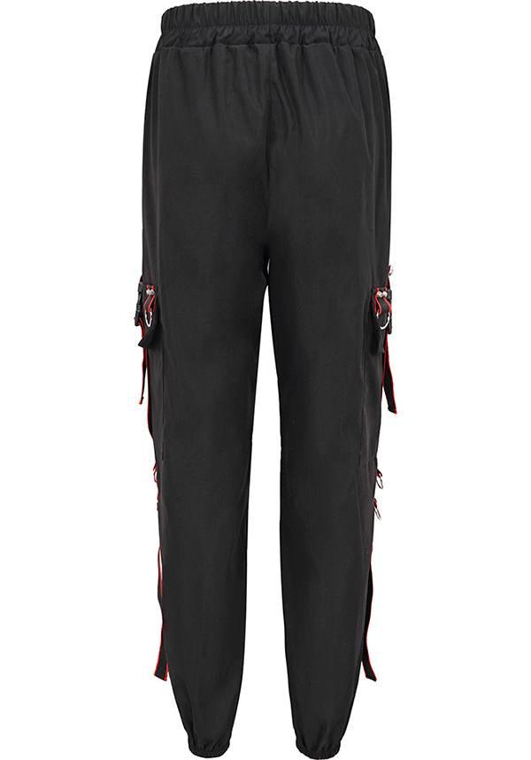 Devil Fashion Gothic Punk Cargo Pants - Black with Red Trim and D-Ring Straps