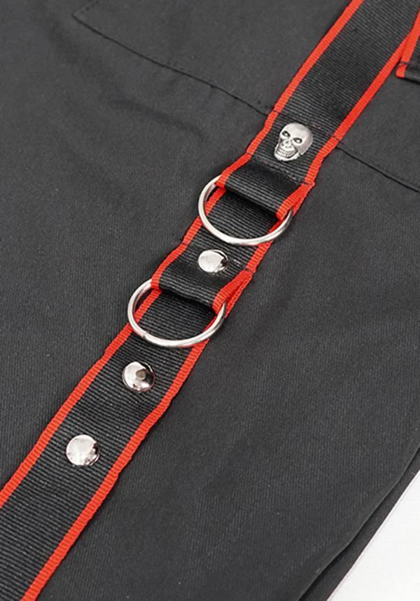 Devil Fashion Gothic Punk Cargo Pants - Black with Red Trim and D-Ring Straps