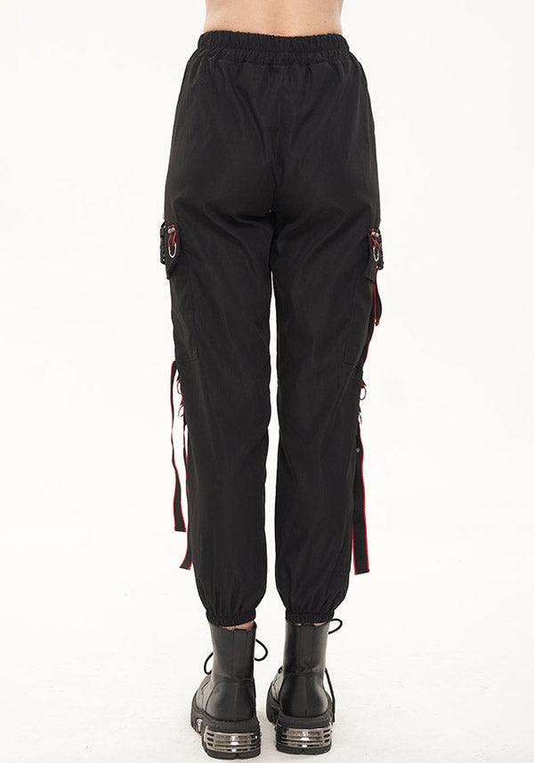 Devil Fashion Gothic Punk Cargo Pants - Black with Red Trim and D-Ring Straps