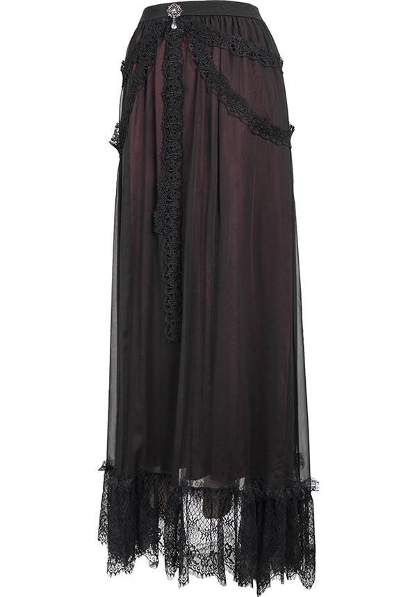 Devil Fashion Gothic Victorian Layered Maxi Skirt - Black and Burgundy with Lace Trim