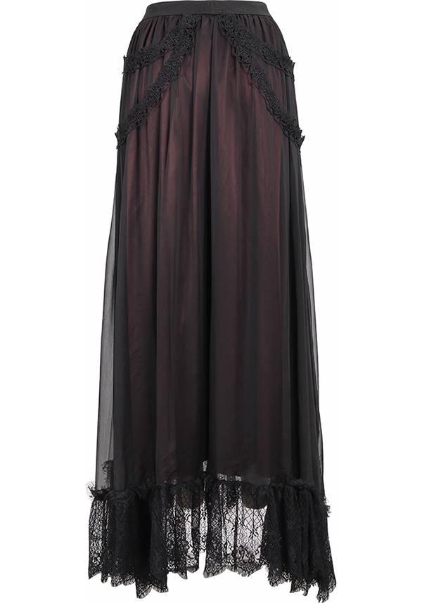 Devil Fashion Gothic Victorian Layered Maxi Skirt - Black and Burgundy with Lace Trim