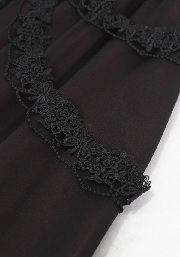 Devil Fashion Gothic Victorian Layered Maxi Skirt - Black and Burgundy with Lace Trim