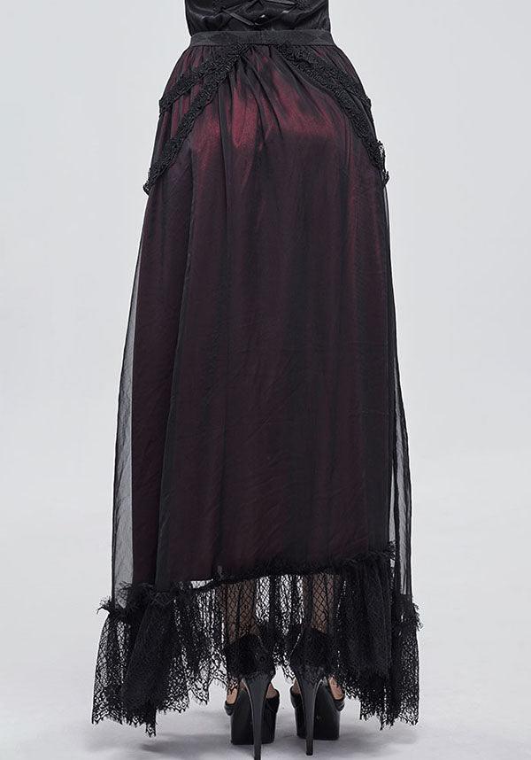 Devil Fashion Gothic Victorian Layered Maxi Skirt - Black and Burgundy with Lace Trim