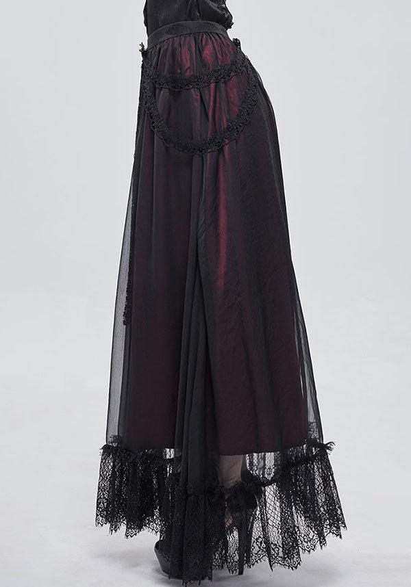 Devil Fashion Gothic Victorian Layered Maxi Skirt - Black and Burgundy with Lace Trim