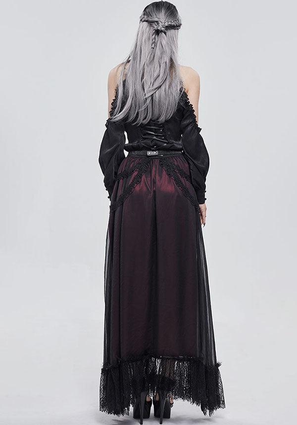 Devil Fashion Gothic Victorian Layered Maxi Skirt - Black and Burgundy with Lace Trim