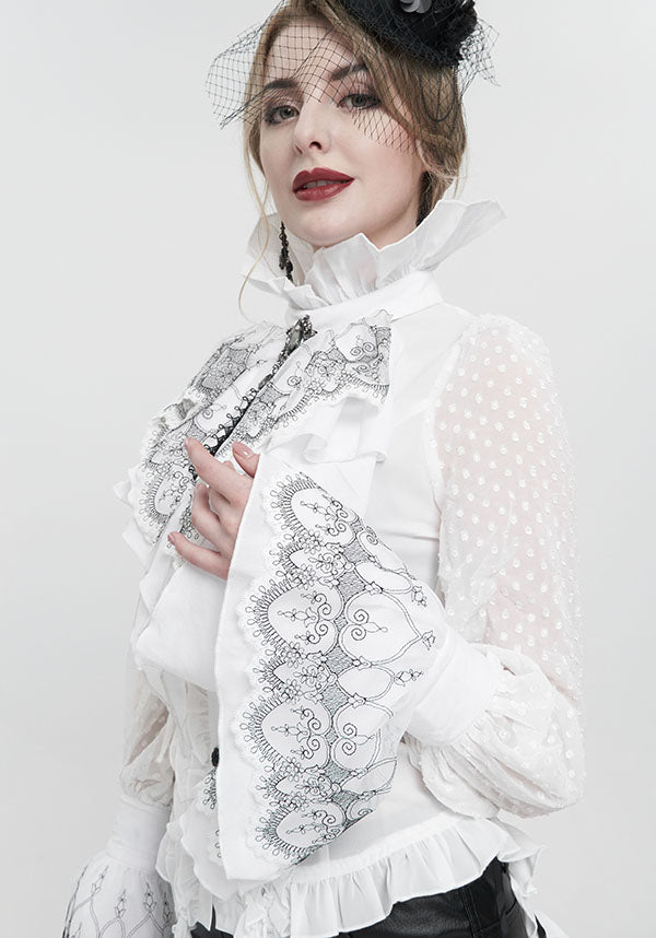 Devil Fashion Victorian Lace Cuff Sleeves - White with Intricate Embroidery (Women's)