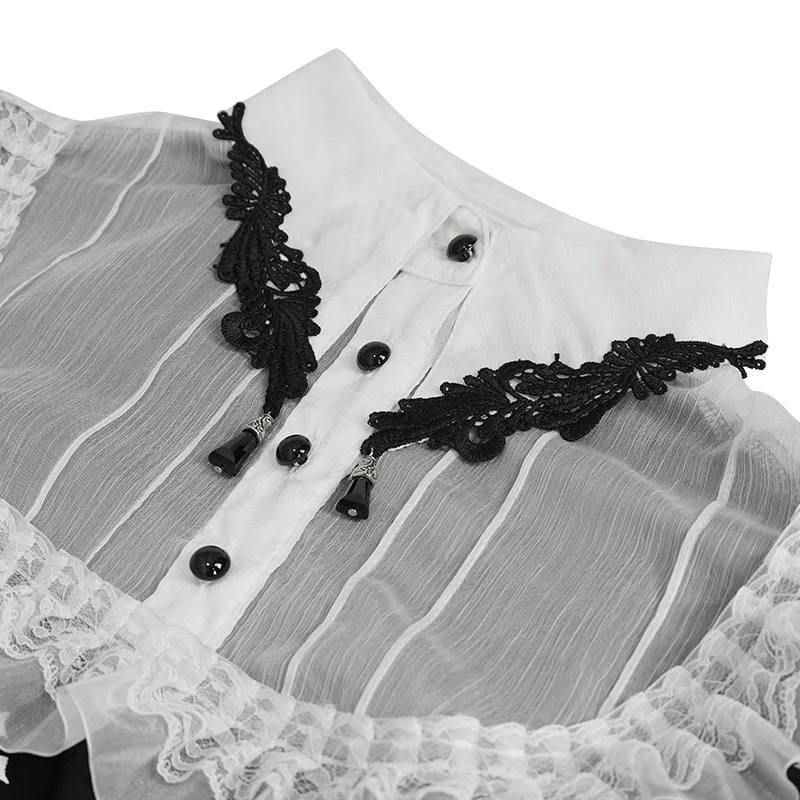 Devil Fashion Gothic Lolita Cross-Print Blouse - Black and White with Lace Collar