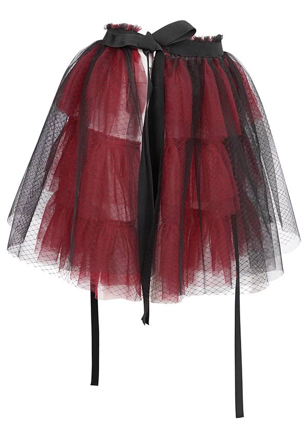 Devil Fashion Gothic Tulle Mini Skirt - Black and Burgundy with Ribbon Details (Women's)