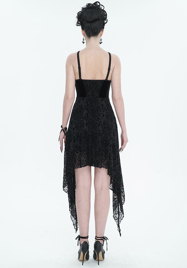 Devil Fashion Gothic Velvet and Lace Asymmetrical Dress - Black