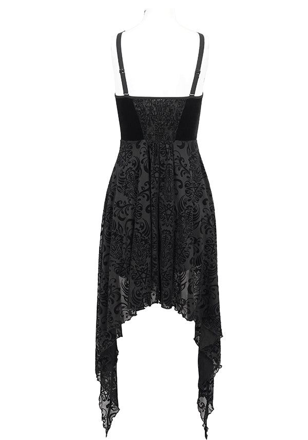 Devil Fashion Gothic Velvet and Lace Asymmetrical Dress - Black