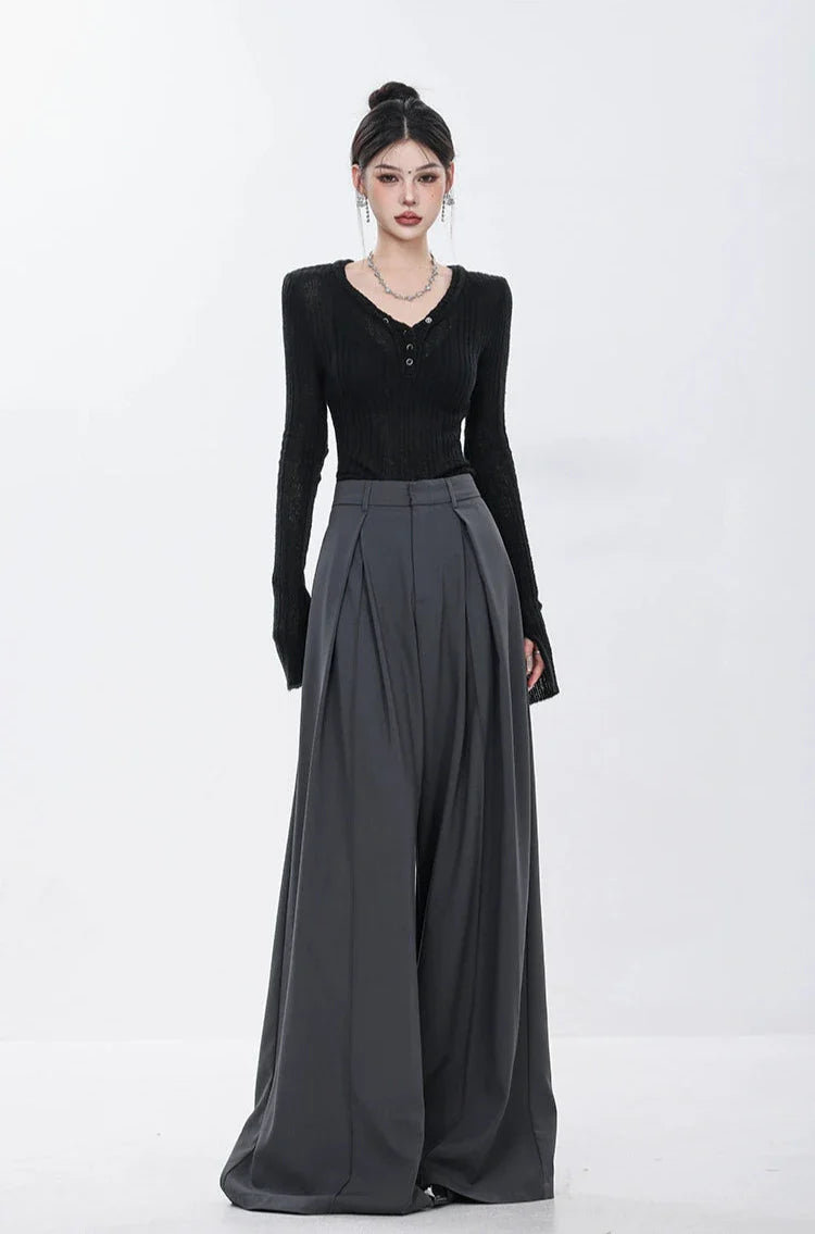 Gray Elegance Wide Leg Pleated Pants